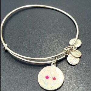 Alex and Ani I Pick You Pink Red Tulip Color Infusion Charm Bangle Bracelet